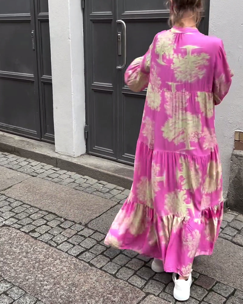 Lockeres Damenkleid im Patchwork Stil mit V-Ausschnitt und weiten Ärmeln