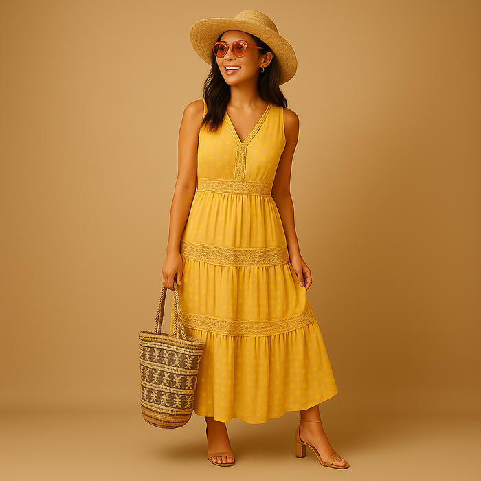 Langes ärmelloses Boho Sommerkleid für Damen mit modernem Stil