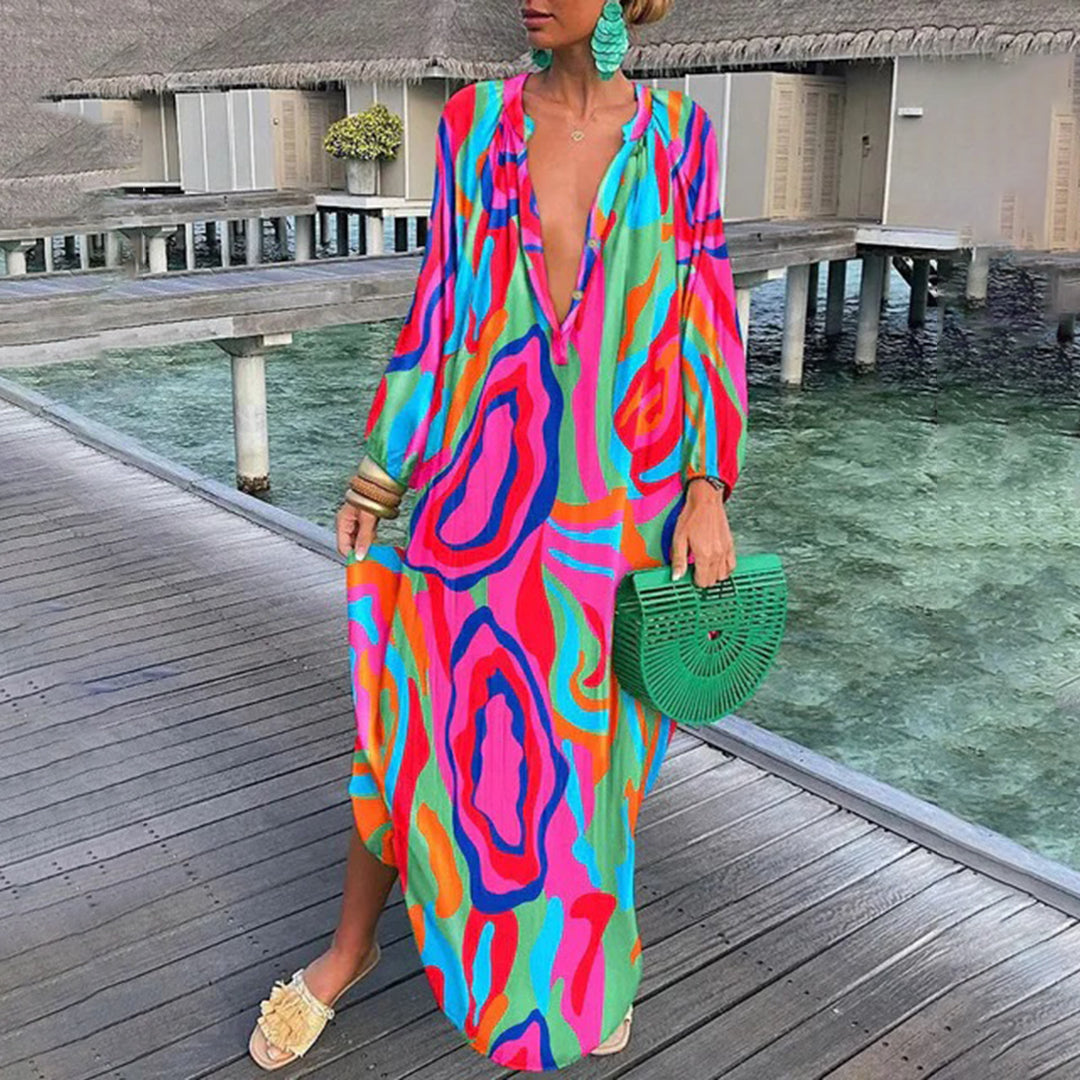 Luftiges Maxikleid mit sommerlichem Muster und weitem Schnitt für entspannte Tage