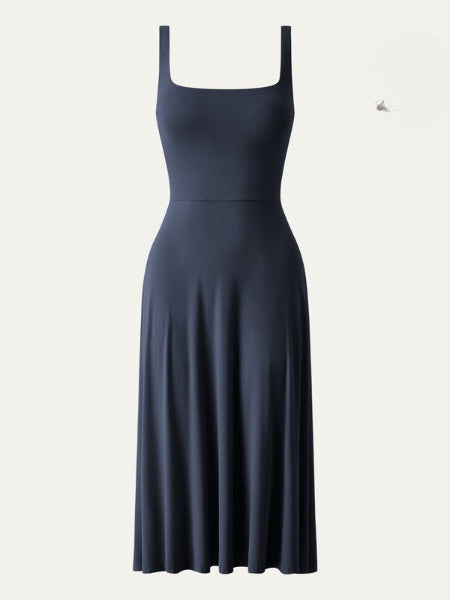 Fließendes Midikleid für Damen mit eckigem Ausschnitt und schmalen Trägern