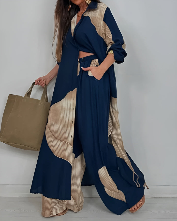 Elegantes Damen Set mit langem Hemd und weiter Hose