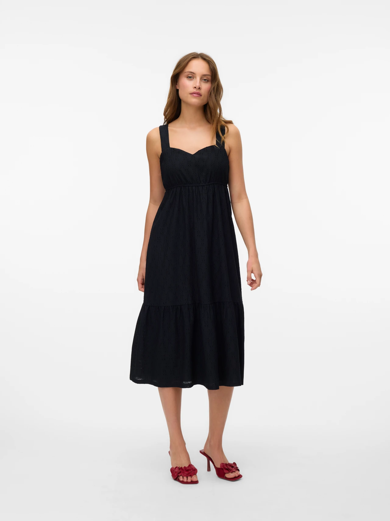 Freizeit Midikleid mit eckigem Ausschnitt und Trägern