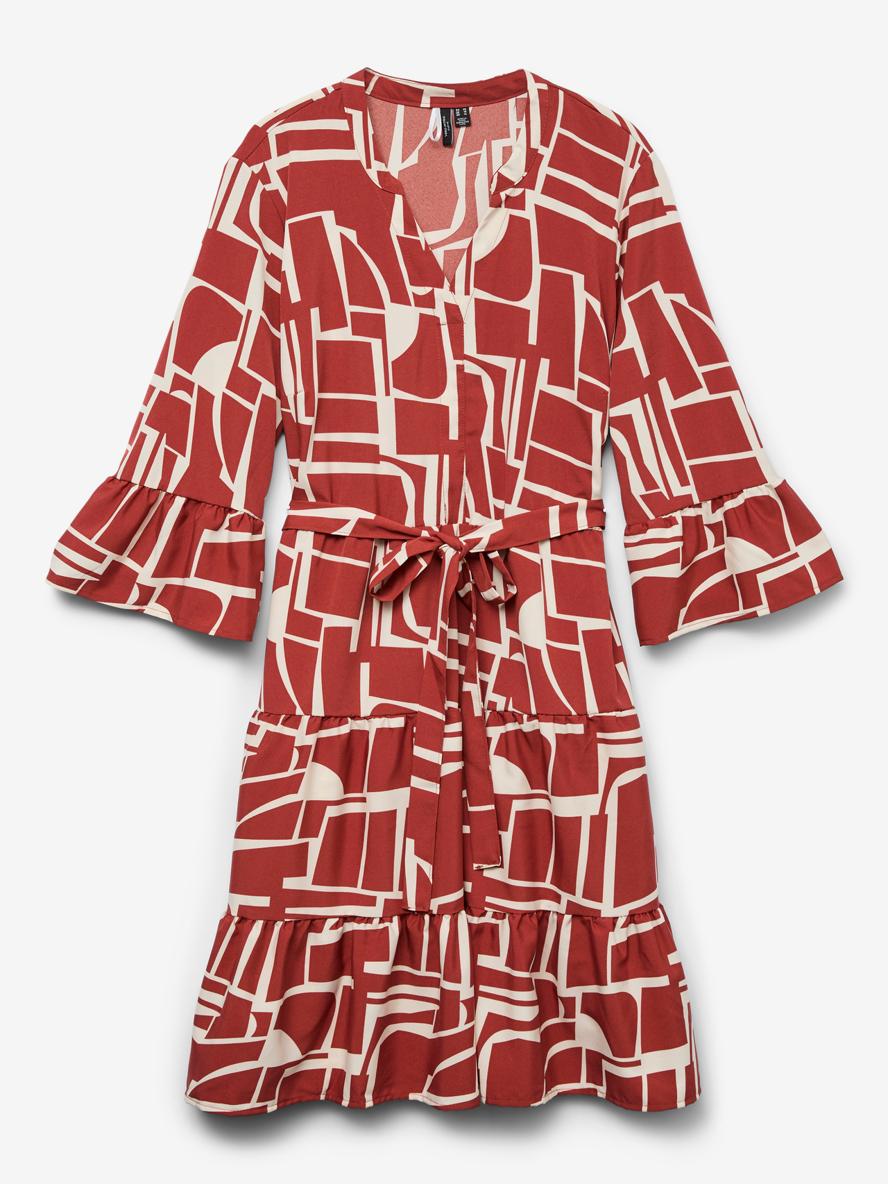 Kurzes Freizeitkleid mit geometrischem Muster und V-Ausschnitt