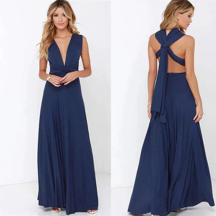 Langes Sommerkleid für Damen mit Bindegürtel und flexibler Tragemöglichkeit
