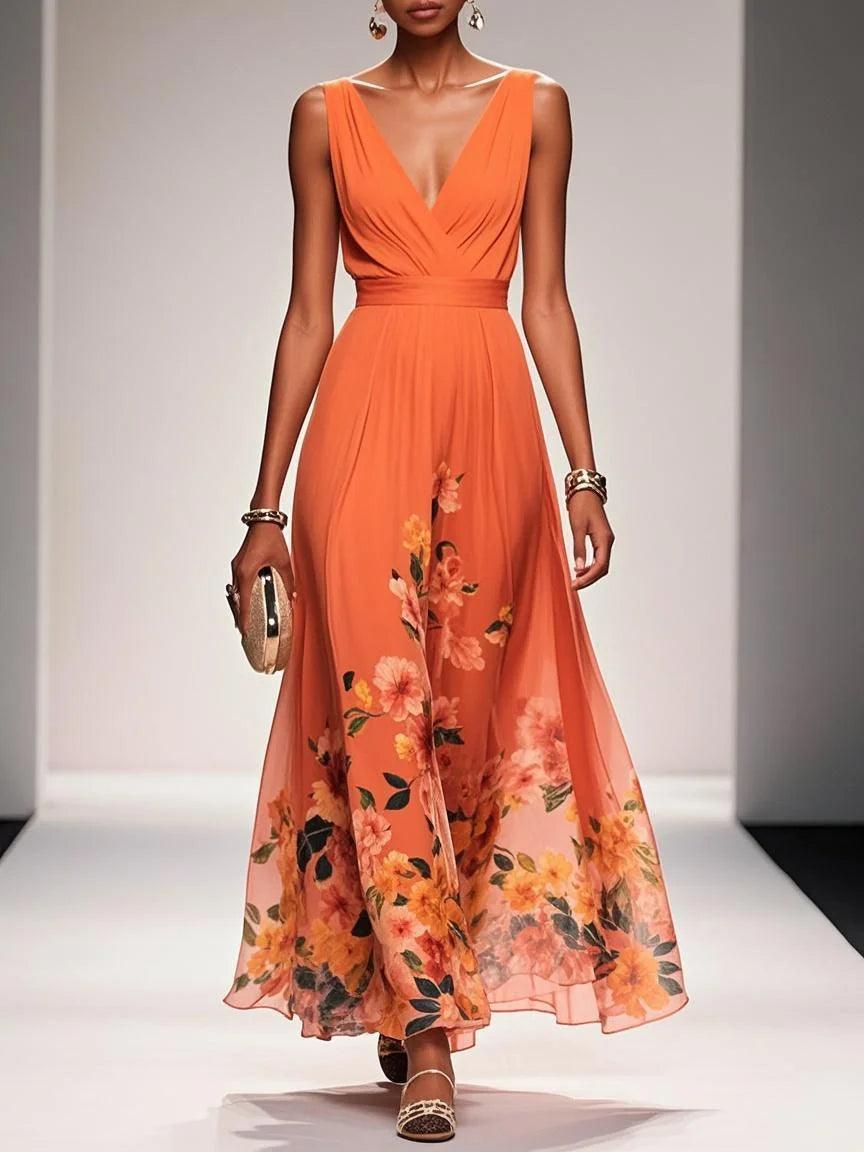 Maxikleid mit Blumenmuster und ärmellosem Schnitt in A-Linie
