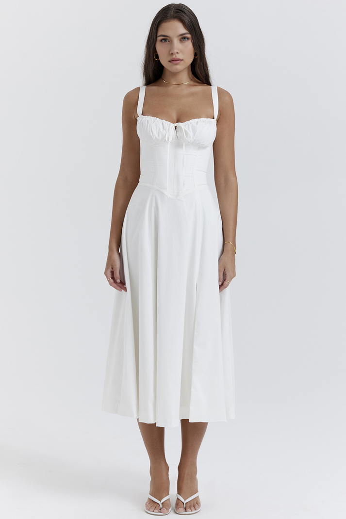 Elegantes Midikleid mit eckigem Ausschnitt und schmalen Trägern