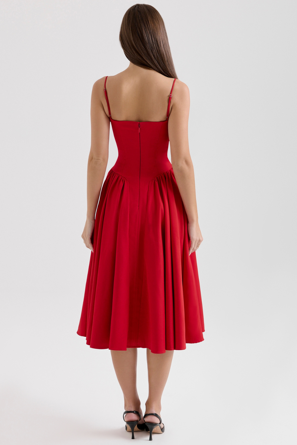 Midikleid mit Korsettstil und schmalen Trägern