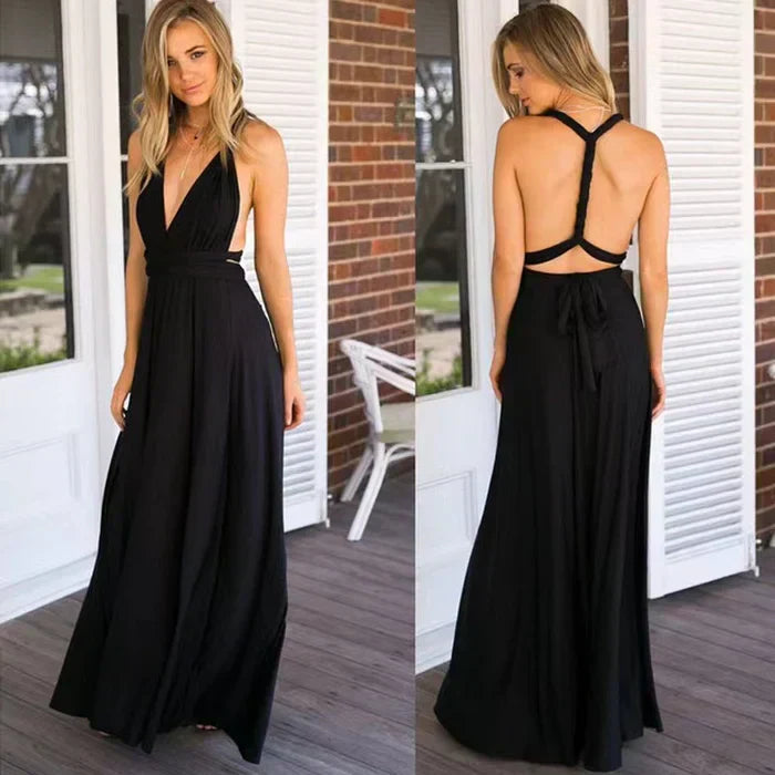 Langes Sommerkleid für Damen mit Bindegürtel und flexibler Tragemöglichkeit
