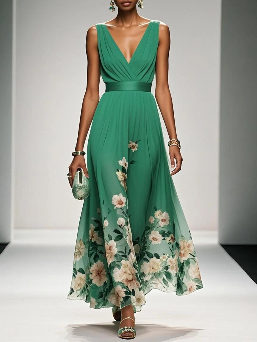 Maxikleid mit Blumenmuster und ärmellosem Schnitt in A-Linie