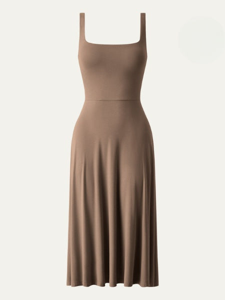 Fließendes Midikleid für Damen mit eckigem Ausschnitt und schmalen Trägern