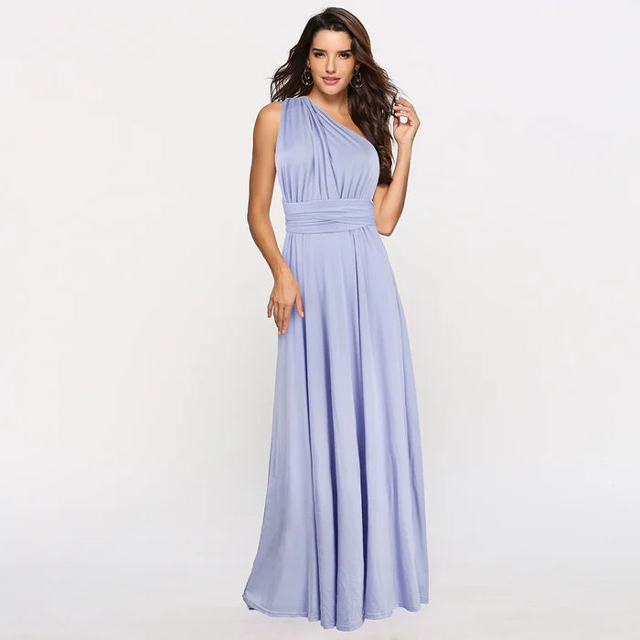 Langes Sommerkleid für Damen mit Bindegürtel und flexibler Tragemöglichkeit