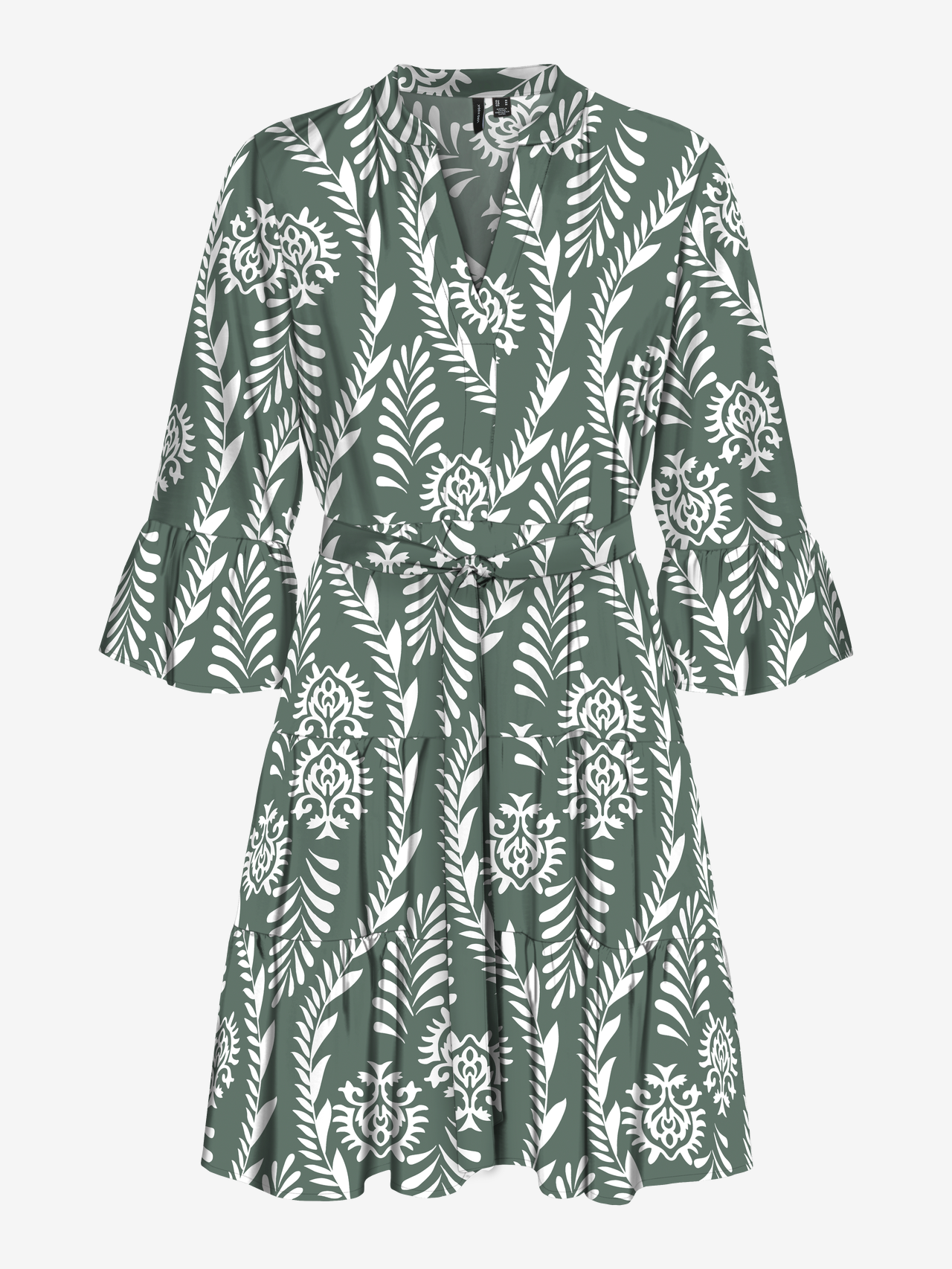 Kurzes Freizeitkleid mit geometrischem Muster und V-Ausschnitt