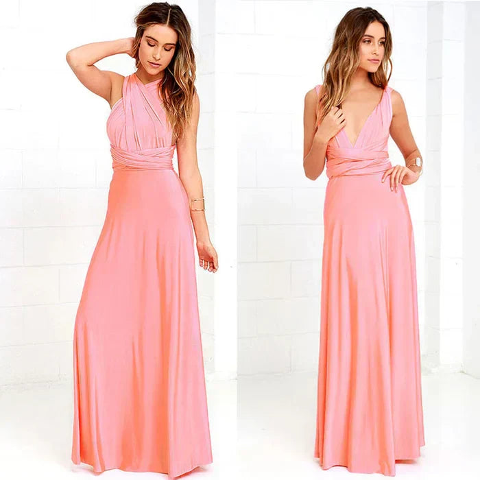 Langes Sommerkleid für Damen mit Bindegürtel und flexibler Tragemöglichkeit