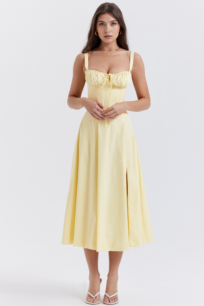 Elegantes Midikleid mit eckigem Ausschnitt und schmalen Trägern