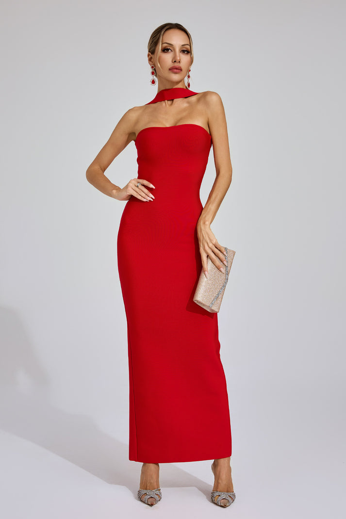 Langes Kleid mit Halterneck und Rückenausschnitt für besondere Anlässe