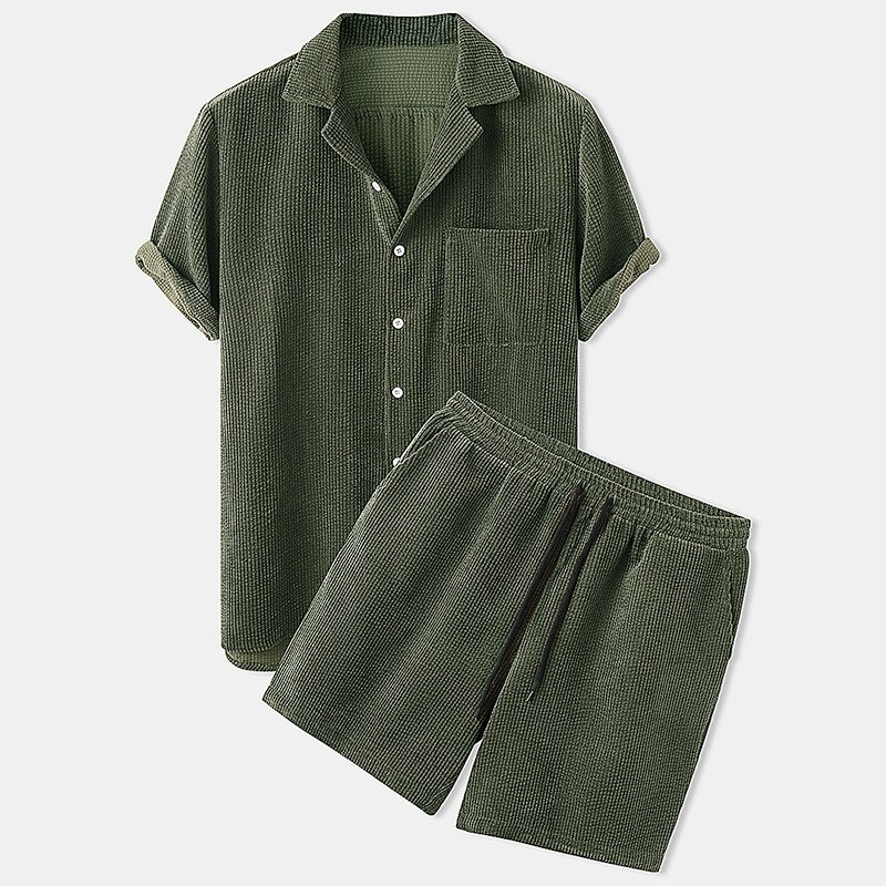 Luca | Herren Waffelstrick Set mit Kurzarmshirt und Shorts