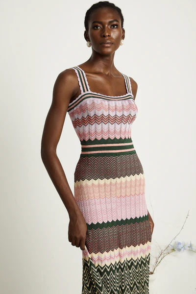 Stylisches Midikleid mit eckigem Ausschnitt und gemusterten Trägern