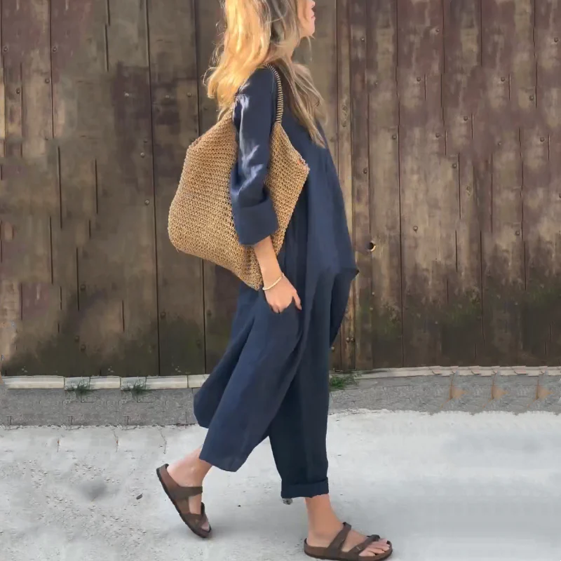 Zweiteiliges Damen Set mit langer Oberteilform und Hose mit abgerundetem Saum