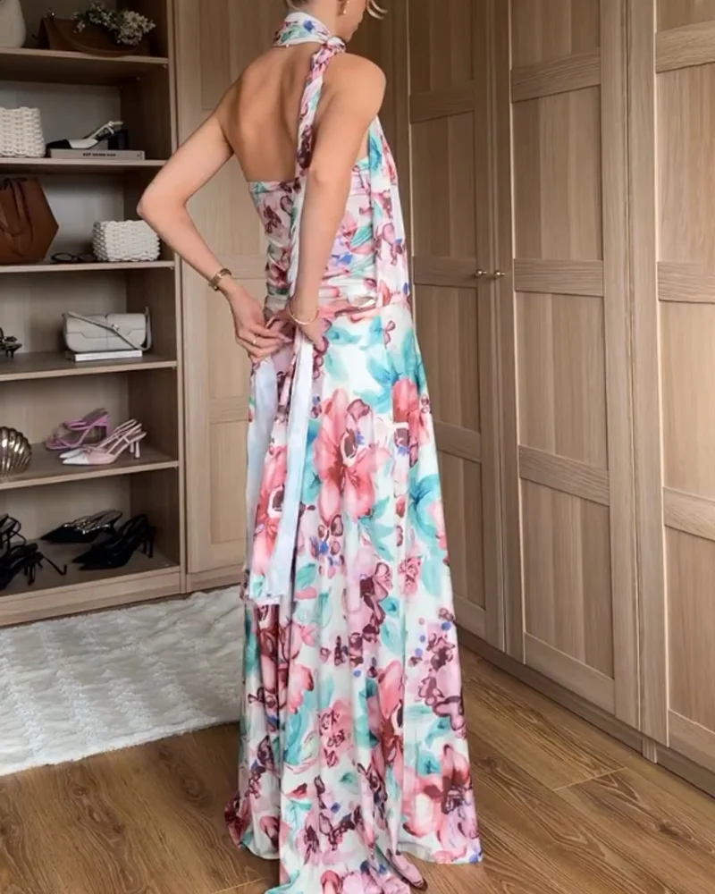 Bedrucktes Maxikleid mit vielseitigen Tragevarianten für modebewusste Tage