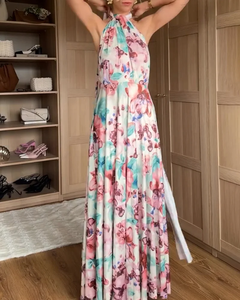 Bedrucktes Maxikleid mit vielseitigen Tragevarianten für modebewusste Tage