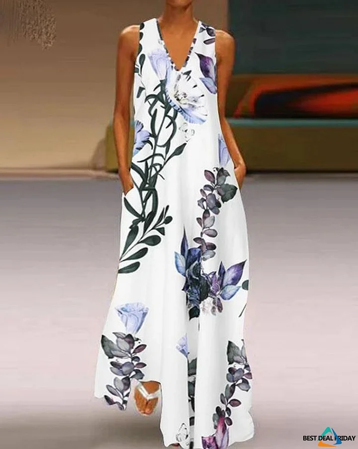 Langes Sommerkleid mit Blumenmuster im lockeren Boho Stil