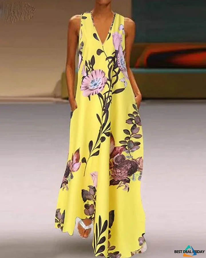 Langes Sommerkleid mit Blumenmuster im lockeren Boho Stil