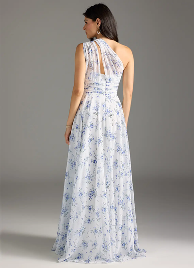 Elegantes Maxikleid mit A-Linie und schrägem Träger in floralem Muster