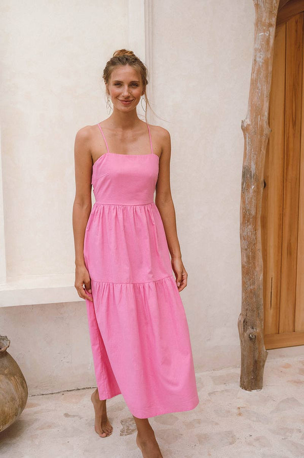 Zarte Sommer Midi Kleid mit dünnen Trägern