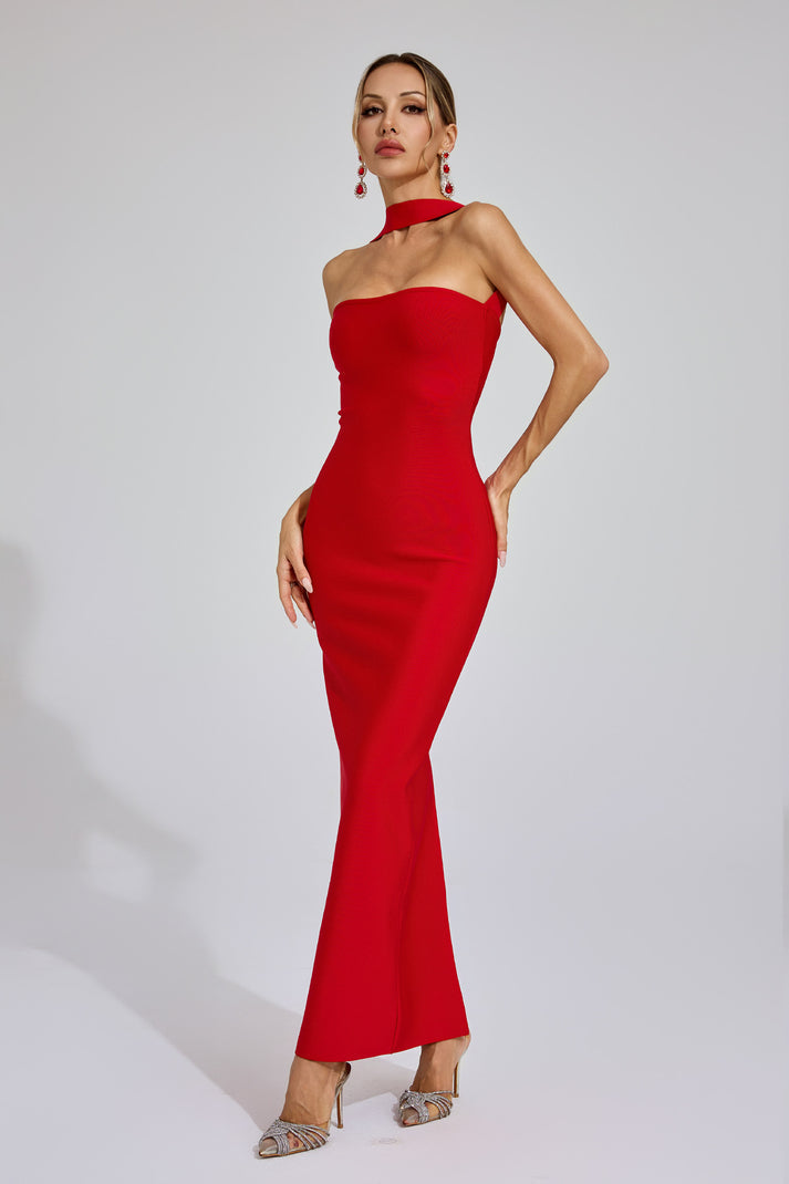 Langes Kleid mit Halterneck und Rückenausschnitt für besondere Anlässe