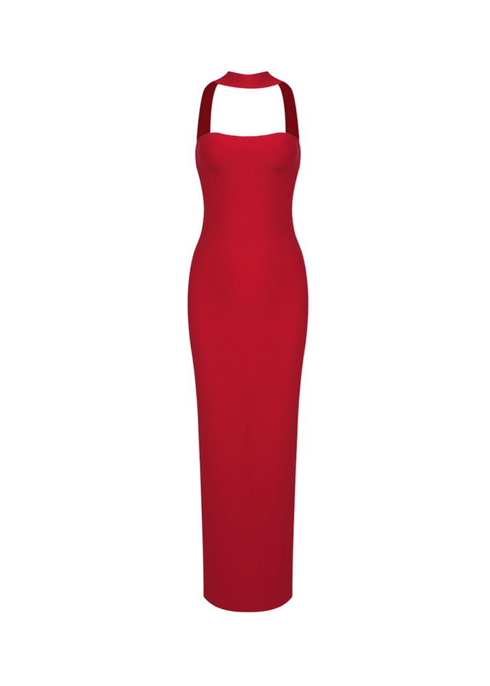 Langes Kleid mit Halterneck und Rückenausschnitt für besondere Anlässe