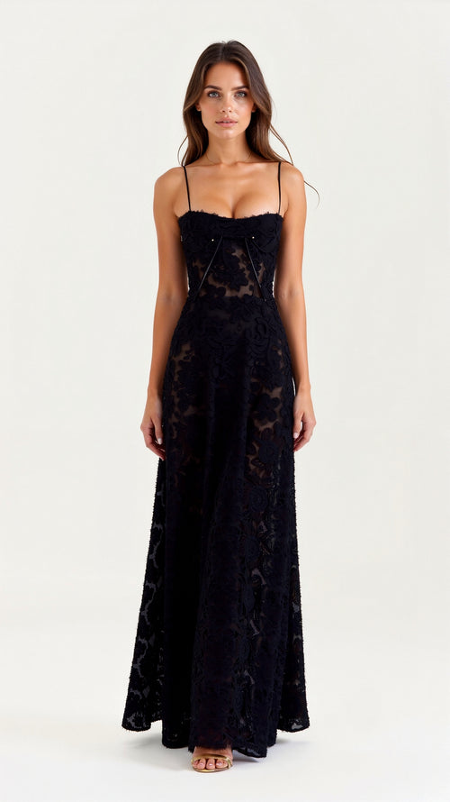 Elegantes Maxikleid mit feinen Trägern und Schnürung im Rückenbereich
