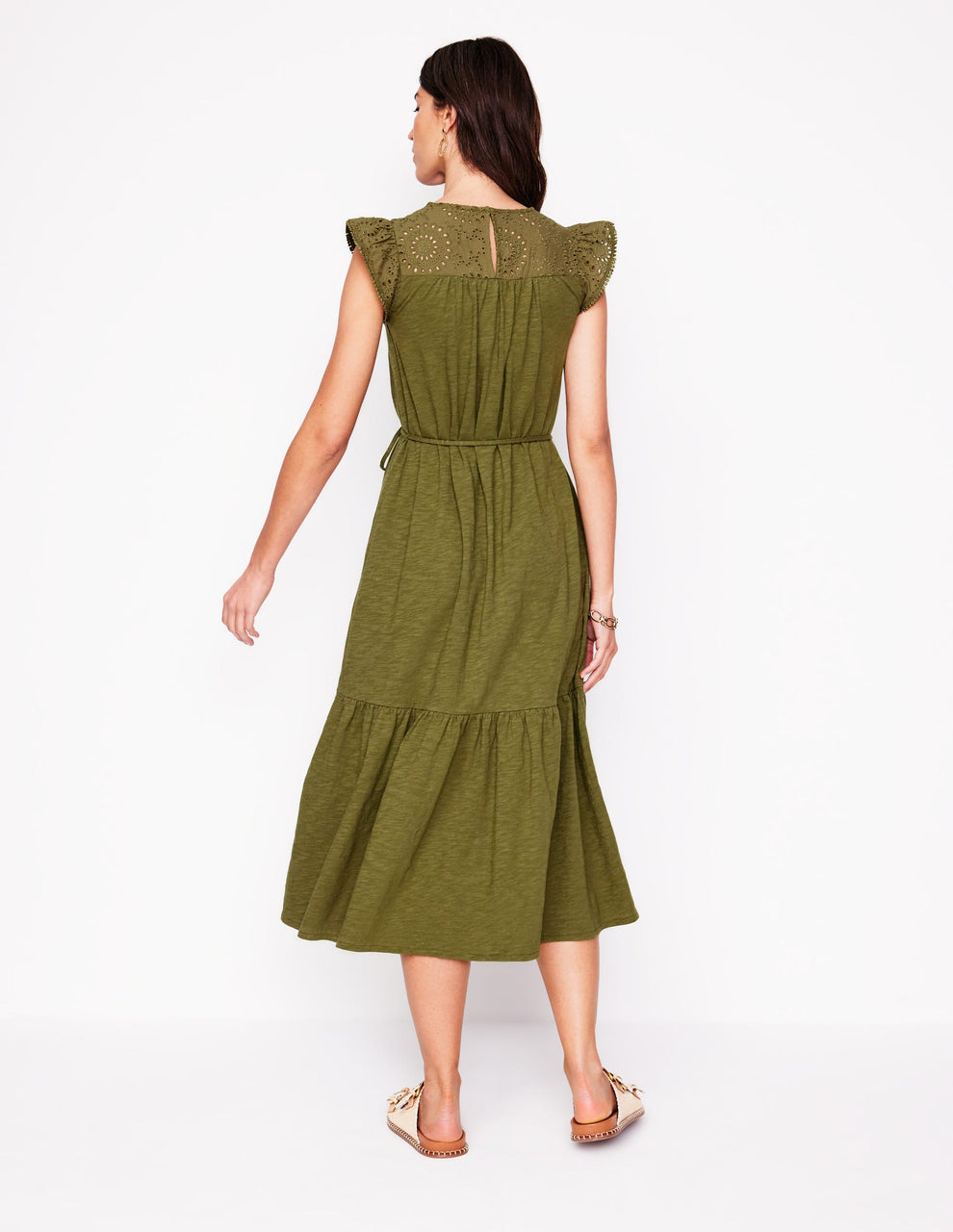 Midikleid mit feiner Lochstickerei an den kurzen Ärmeln