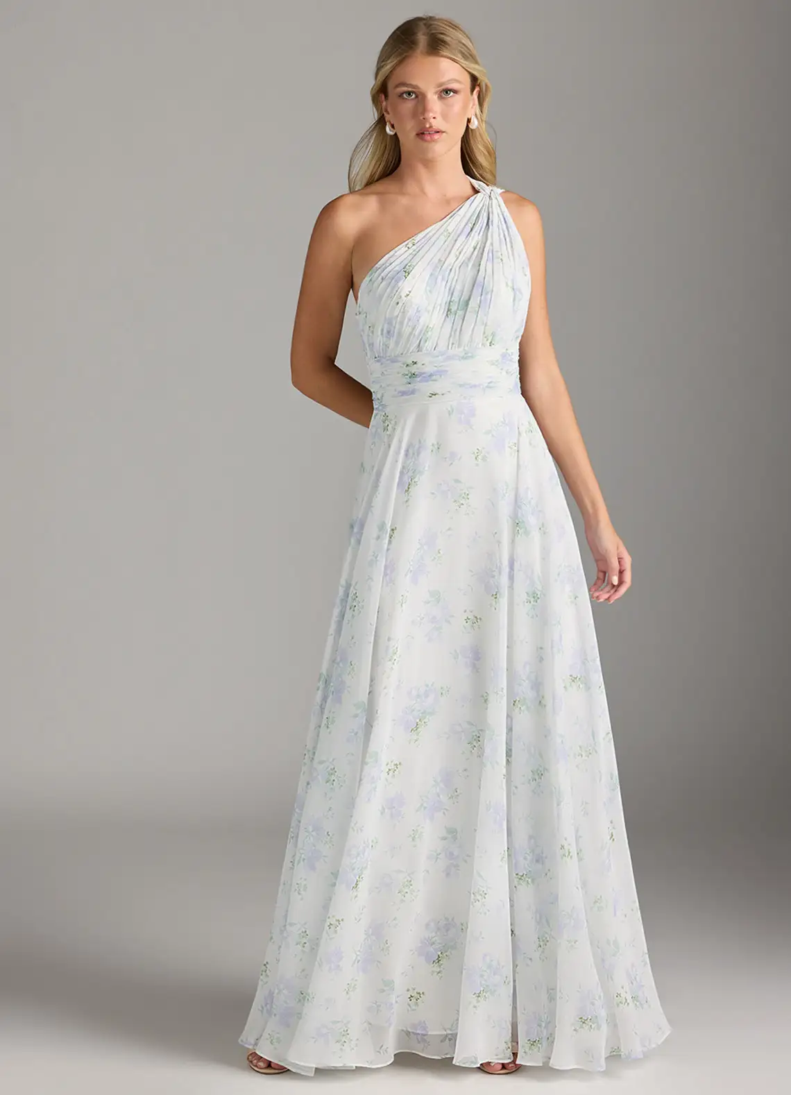 Elegantes Maxikleid mit A-Linie und schrägem Träger in floralem Muster
