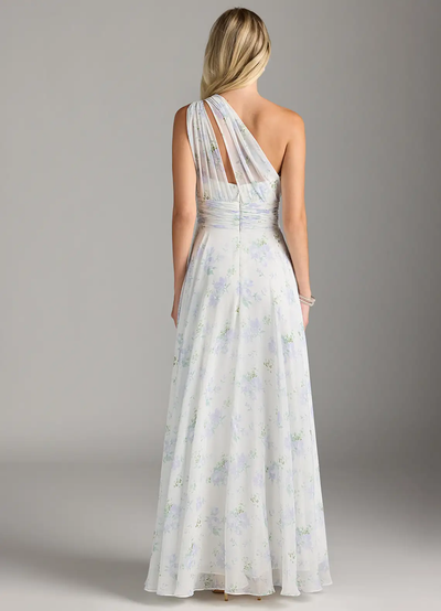 Elegantes Maxikleid mit A-Linie und schrägem Träger in floralem Muster