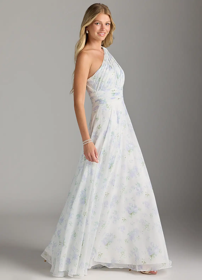 Elegantes Maxikleid mit A-Linie und schrägem Träger in floralem Muster