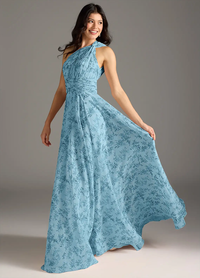 Elegantes Maxikleid mit A-Linie und schrägem Träger in floralem Muster
