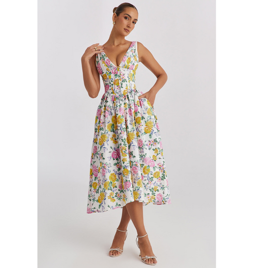 Midi Kleid mit floralem Muster für elegante Anlässe