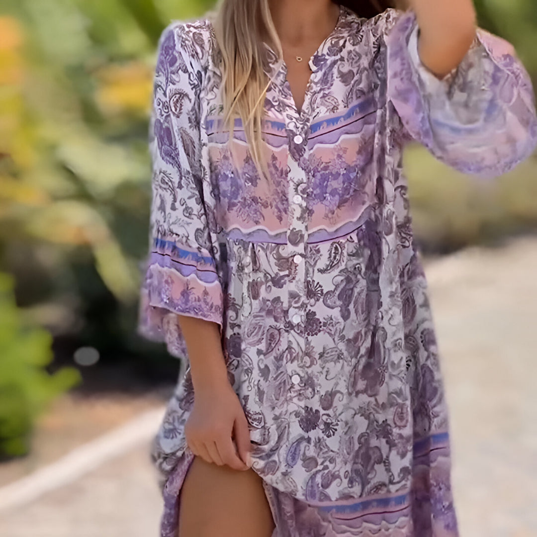 Midikleid mit V-Ausschnitt und Muster im Boho Stil für Damen