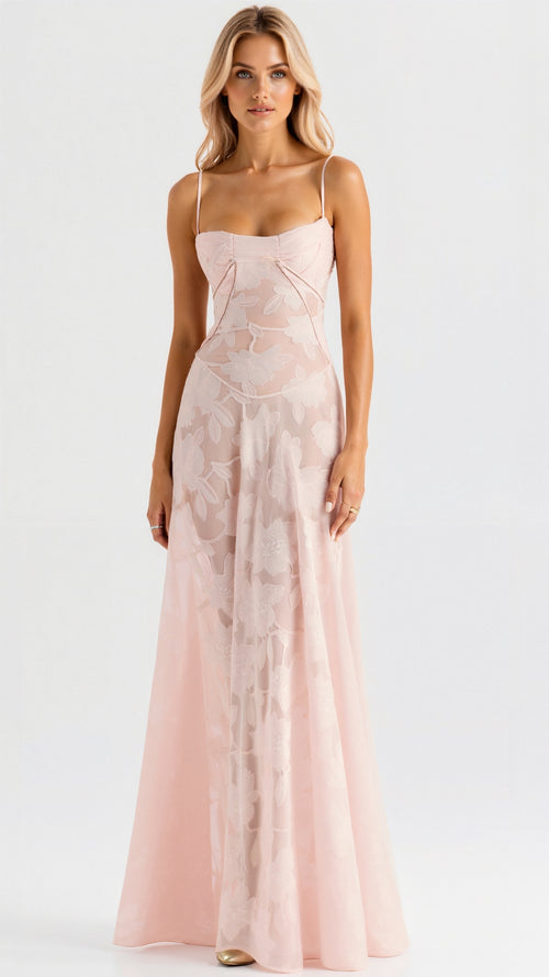 Elegantes Maxikleid mit feinen Trägern und Schnürung im Rückenbereich
