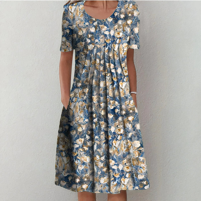 Lässiges Midikleid mit Blumendesign und rundem Ausschnitt