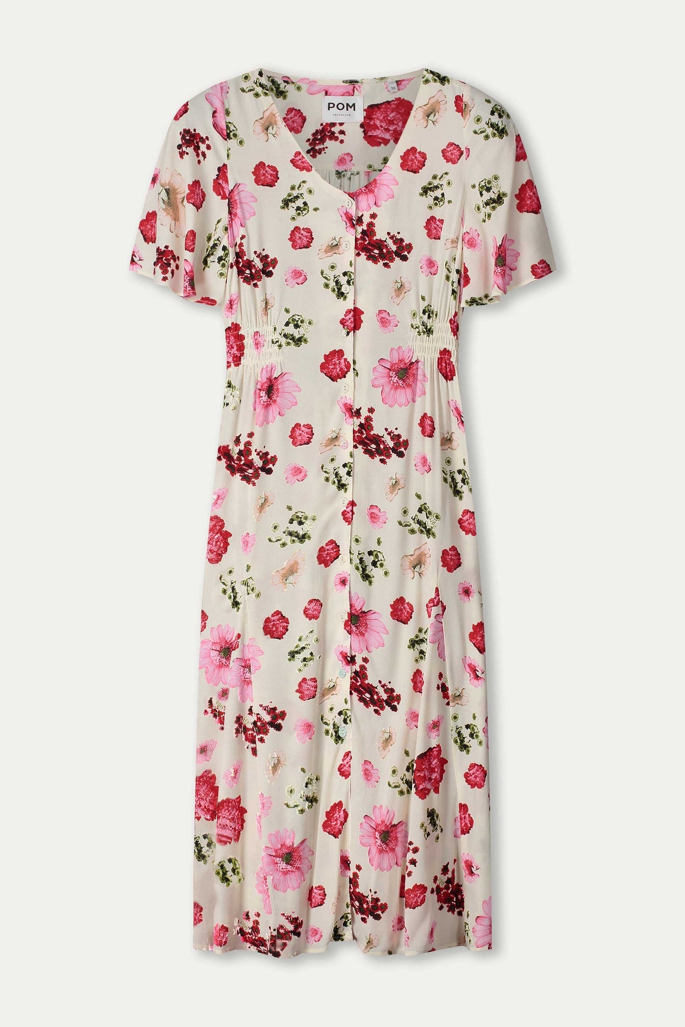 Lässiges Midikleid mit floralem Muster Knopfleiste und kurzen Ärmeln