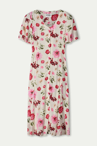 Lässiges Midikleid mit floralem Muster Knopfleiste und kurzen Ärmeln