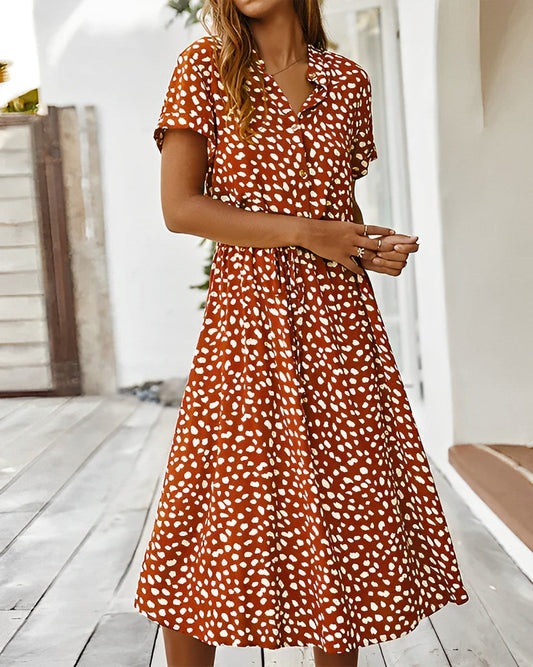 Midikleid mit Punktemuster und kurzen Ärmeln für Damen