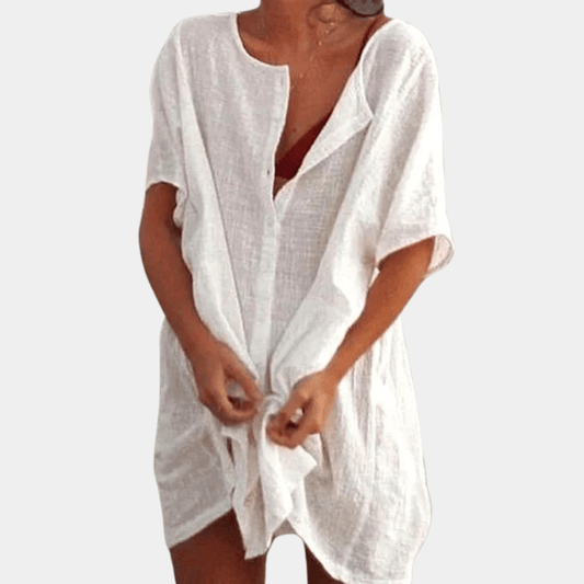 Leichte Tunika für Damen mit Knopfdetails und kurzen Ärmeln