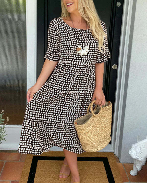 Lockeres Midikleid mit Punkten und kurzen Ärmeln für Damen