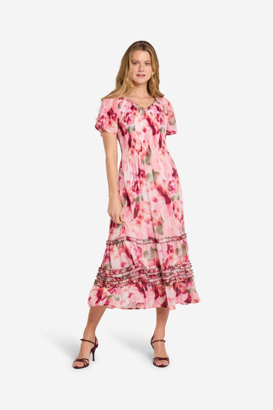 Elegantes Kleid mit kurzen Ärmeln und stilvollem Blumenmuster