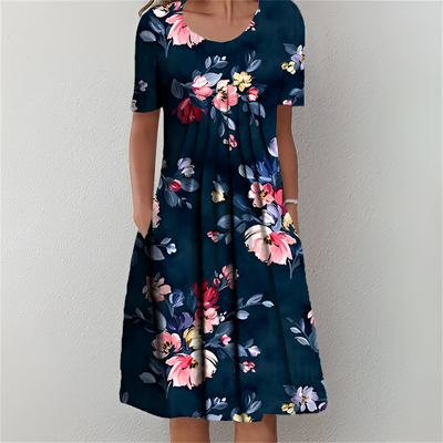 Klassisches Midikleid mit Blumenmuster und kurzen Ärmeln