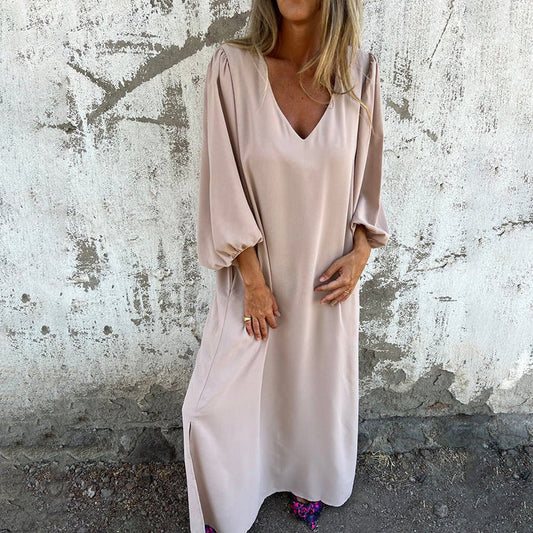 Maxikleid mit Ärmeln und seitlichen Taschen für Damen