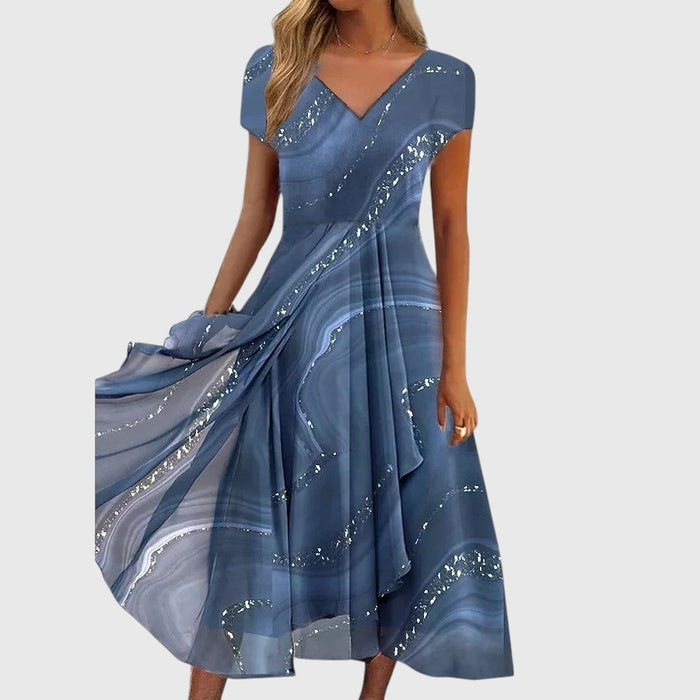 Elegantes Midikleid mit V-Ausschnitt und kurzen Ärmeln