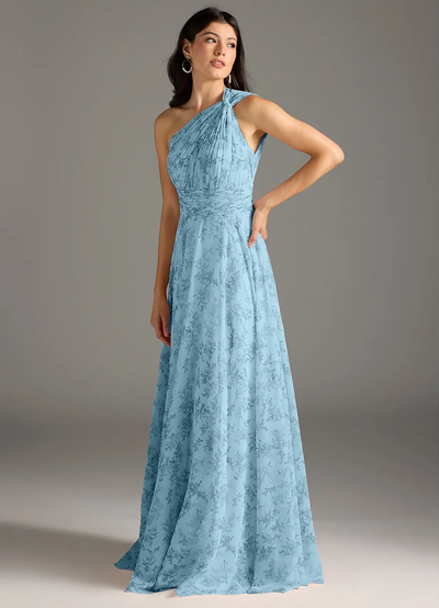 Elegantes Maxikleid mit A-Linie und schrägem Träger in floralem Muster